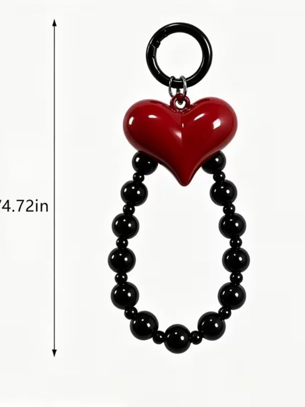 GIFT:  Heart black bead pendant phone charm. - Picture 2 of 5